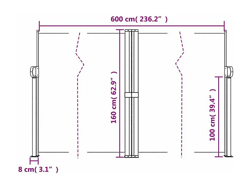Auvent latéral rétractable beige 160x600