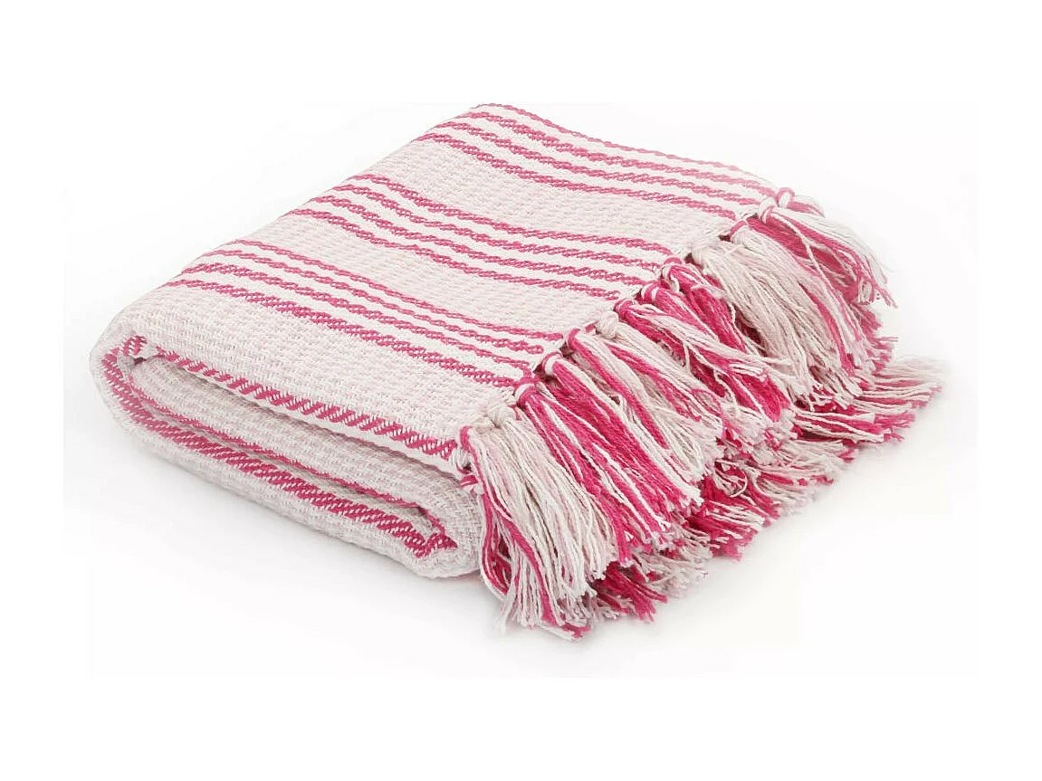 Plaid strepen 220x250 cm katoen roze en wit