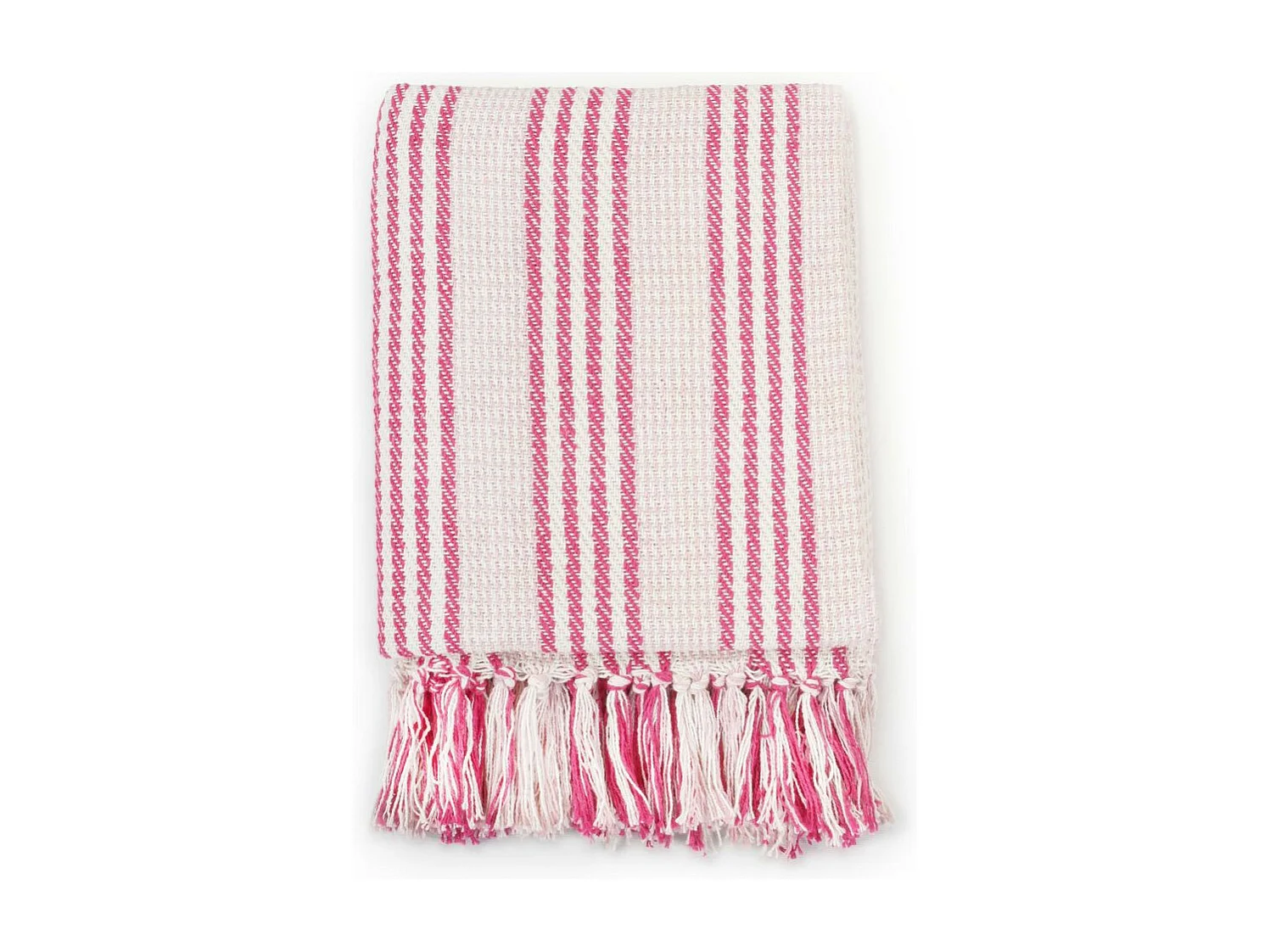 Plaid strepen 220x250 cm katoen roze en wit