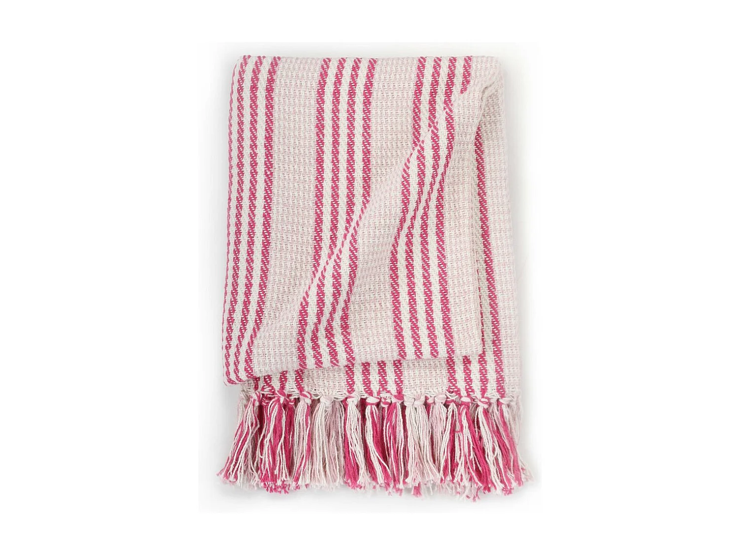 Plaid strepen 220x250 cm katoen roze en wit