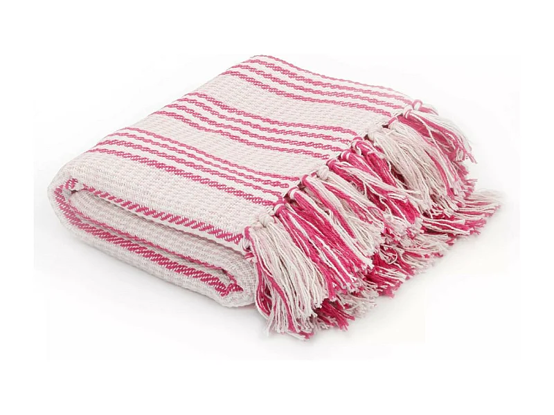 Couverture coton à rayures 220x250 Rose et Blanc