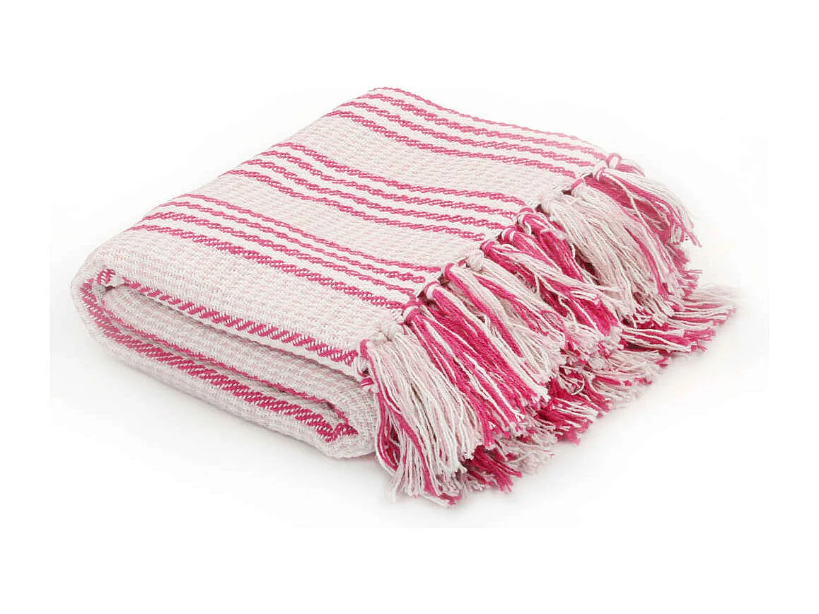 Couverture coton à rayures 125x150 Rose et Blanc