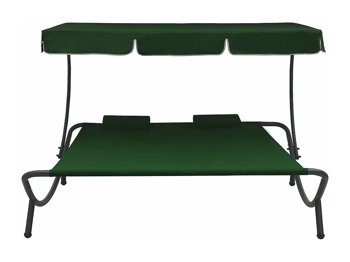 Lit de repos d'extérieur avec auvent et oreillers Vert