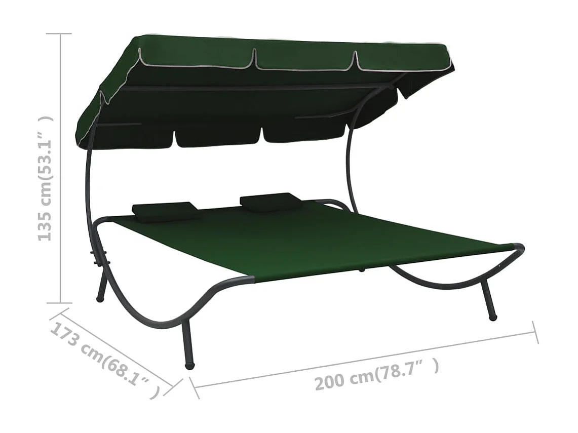 Lit de repos d'extérieur avec auvent et oreillers Vert