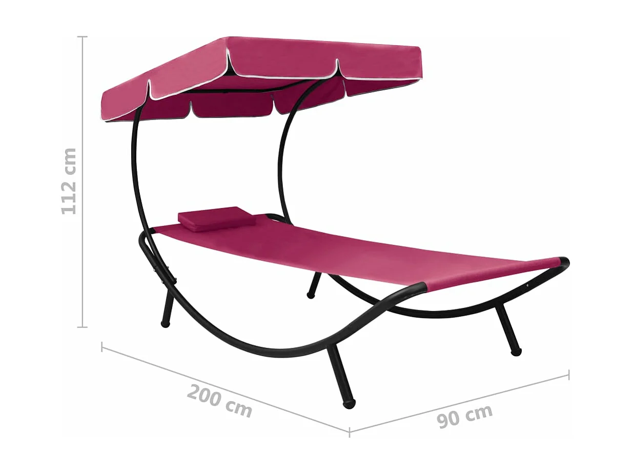 Lit de repos d'extérieur avec auvent et oreiller Rose
