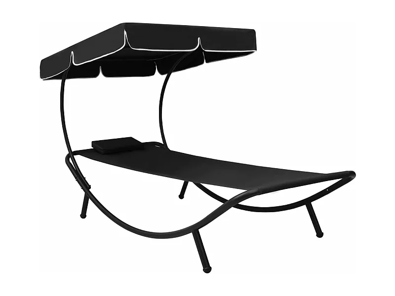 Lit de repos d'extérieur avec auvent et oreiller Noir