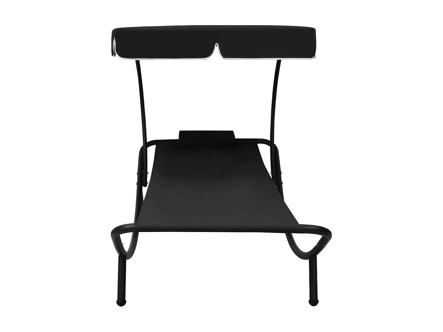 Lit de repos d'extérieur avec auvent et oreiller Noir