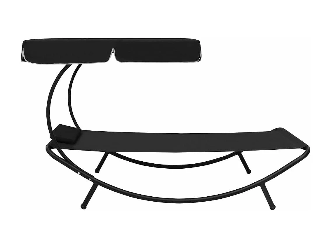 Lit de repos d'extérieur avec auvent et oreiller Noir