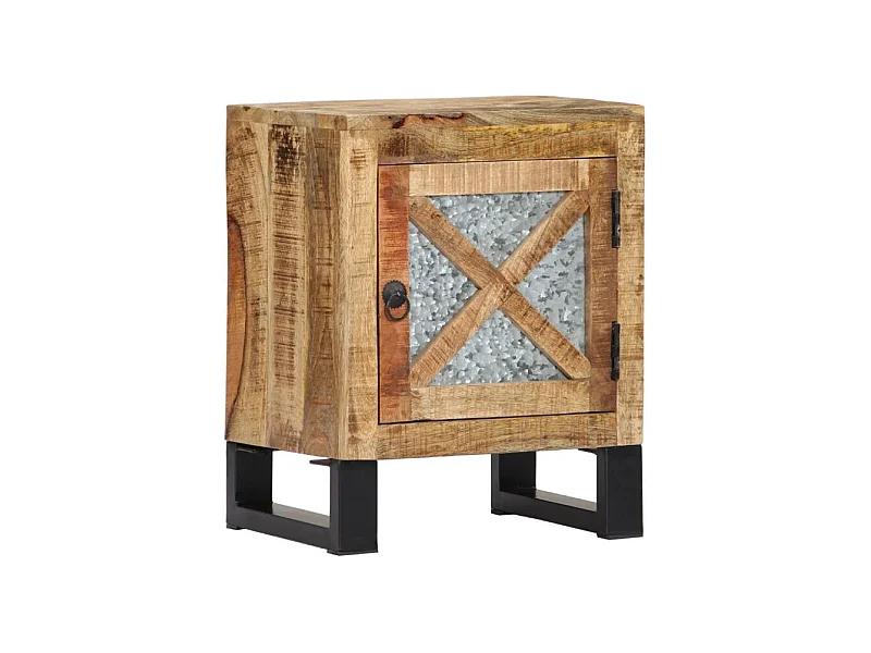 Table de chevet 1 porte manguier massif clair et métal noir Maneci