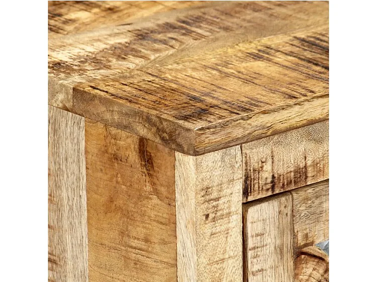 Table de chevet 1 porte manguier massif clair et métal noir Maneci