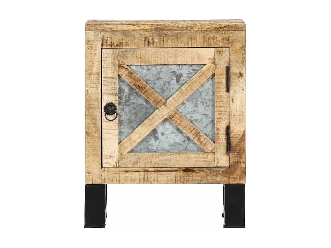 Table de chevet 1 porte manguier massif clair et métal noir Maneci