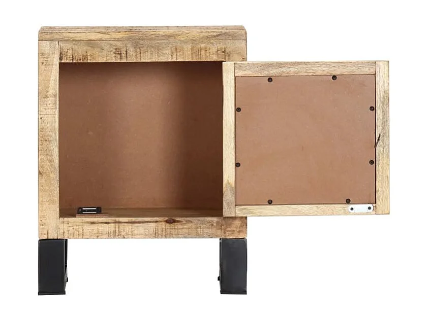 Table de chevet 1 porte manguier massif clair et métal noir Maneci