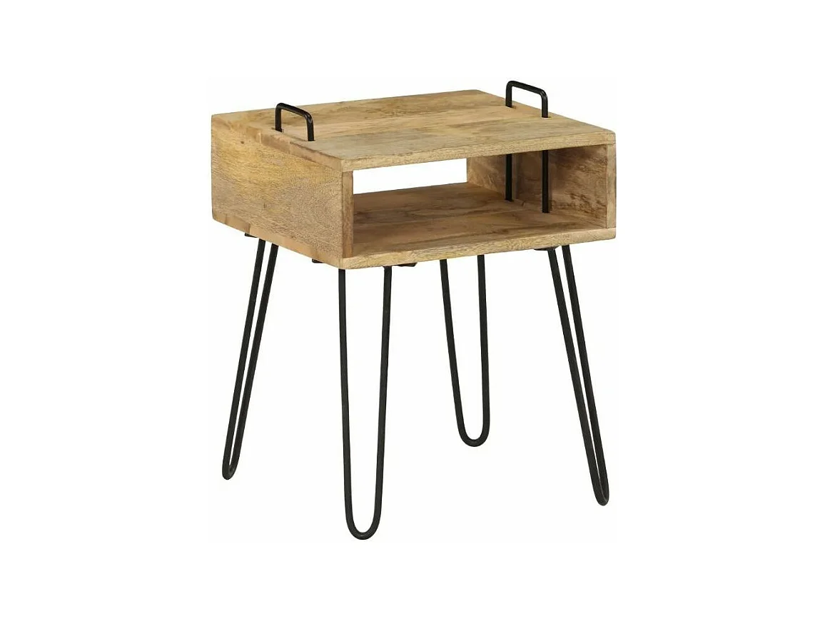 Table de chevet 1 niche manguier massif clair et pieds métal noir Soprana