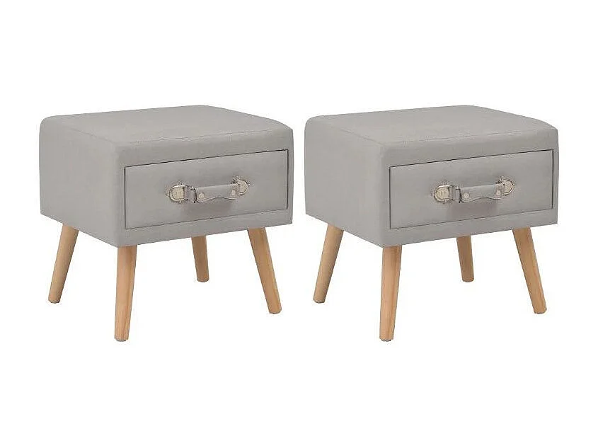Table de chevet tissu gris clair et pin massif clair Twilly - Lot de 2