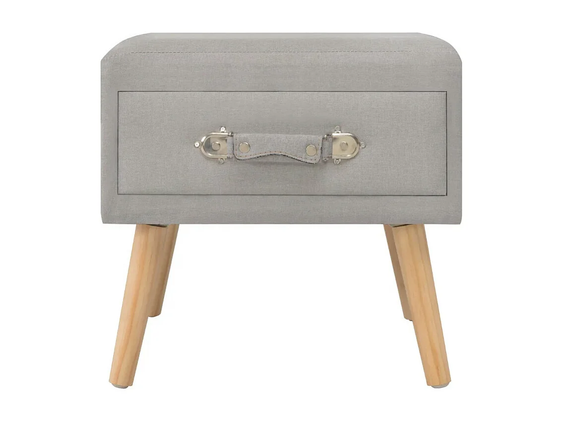 Table de chevet tissu gris clair et pin massif clair Twilly - Lot de 2