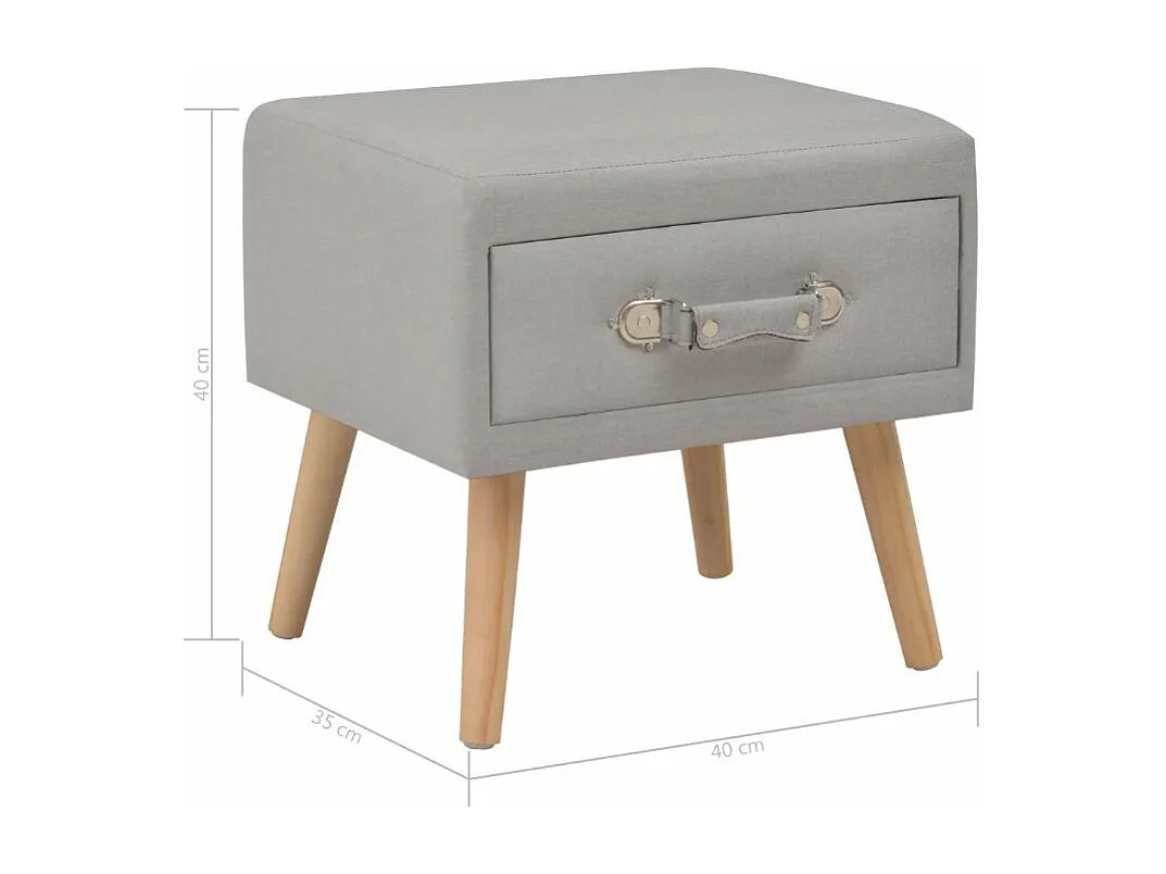 Table de chevet tissu gris clair et pin massif clair Twilly - Lot de 2