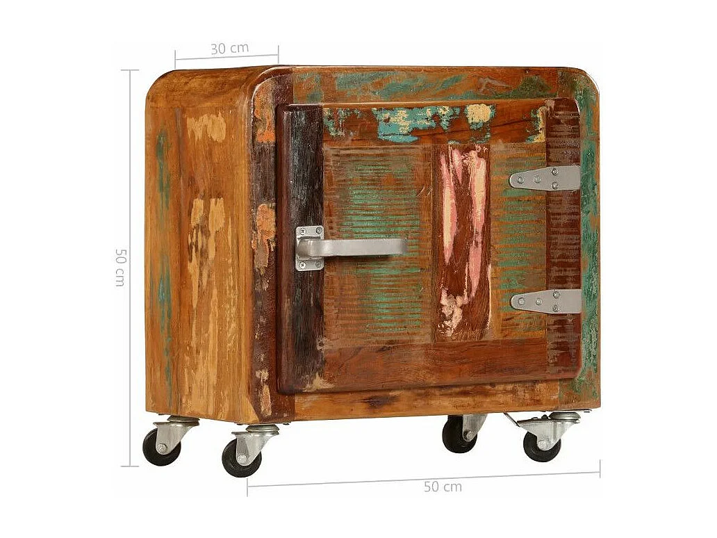 Table de chevet sur roulettes 1 porte bois massif recyclé Moust