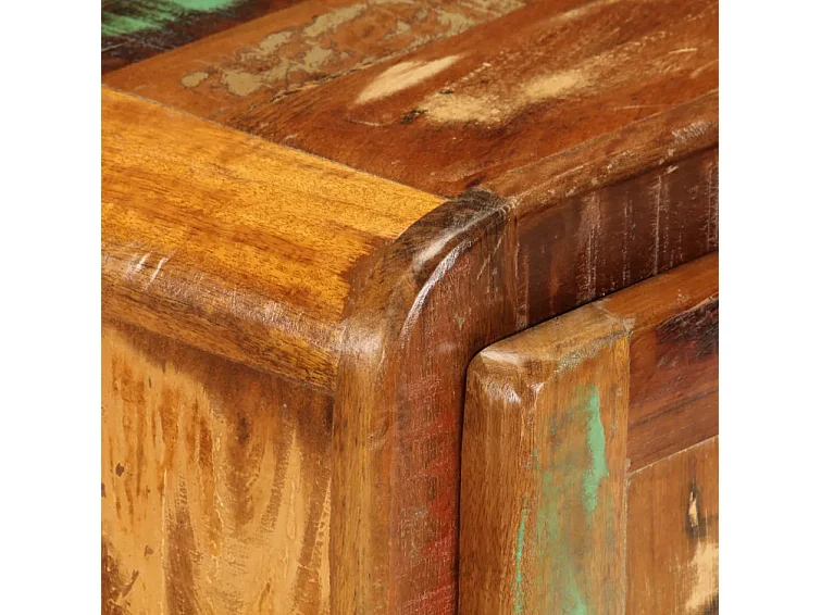 Table de chevet sur roulettes 1 porte bois massif recyclé Moust