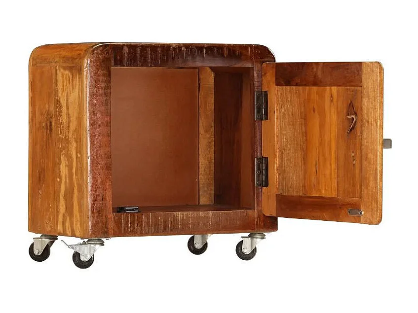 Table de chevet sur roulettes 1 porte bois massif recyclé Moust