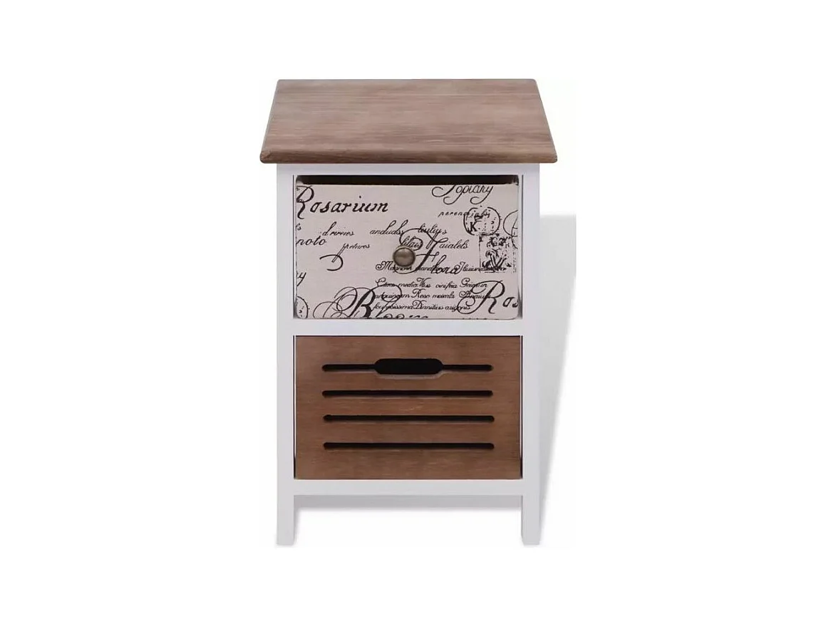 Table de chevet 2 tiroirs bois paulownia foncé et blanc Kouaki - Lot de 2
