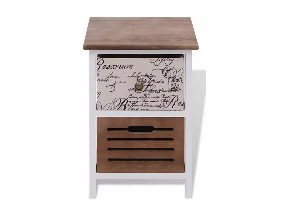 Table de chevet 2 tiroirs bois paulownia foncé et blanc Kouaki - Lot de 2