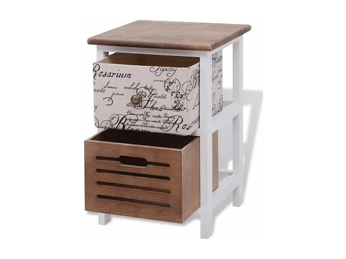 Table de chevet 2 tiroirs bois paulownia foncé et blanc Kouaki - Lot de 2