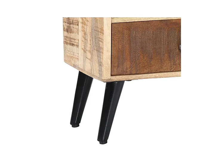 Table de chevet 3 tiroirs manguier massif clair et pieds métal noir Bastia