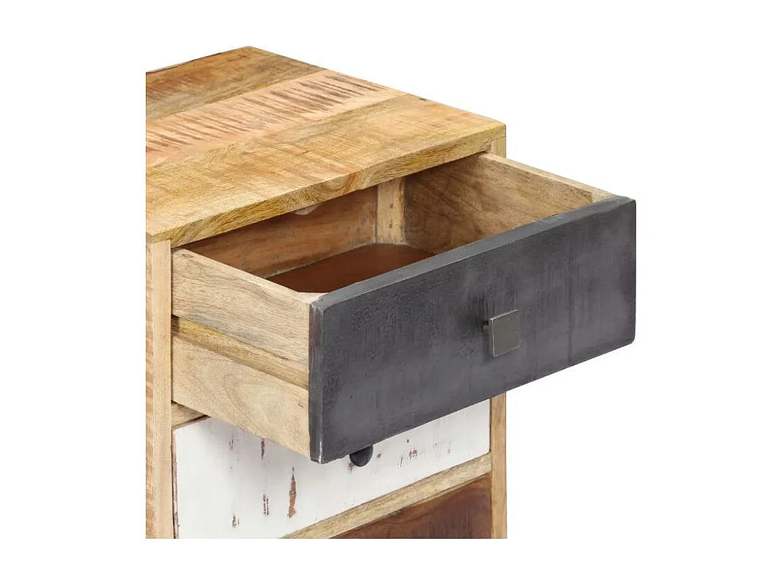 Table de chevet 3 tiroirs manguier massif clair et pieds métal noir Bastia