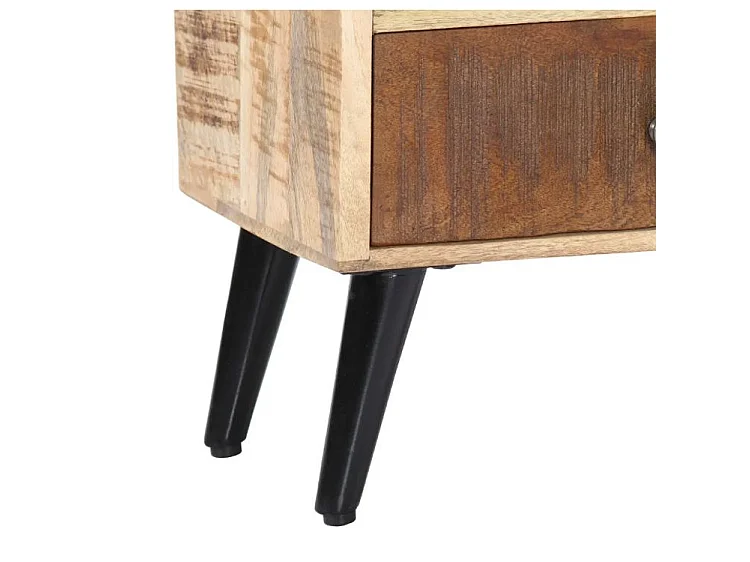 Table de chevet 3 tiroirs manguier massif clair et pieds métal noir Bastia