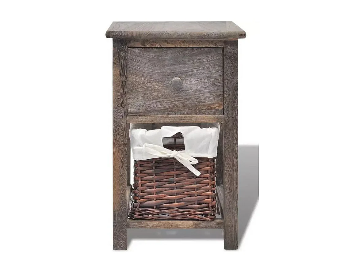 Table de chevet 1 tiroir et 1 panier paulownia massif foncé Poupa