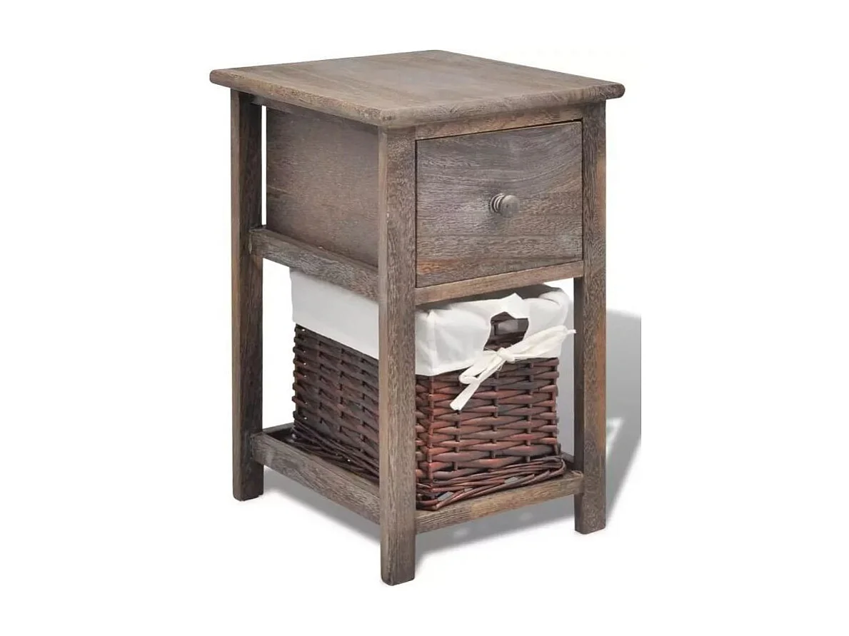 Table de chevet 1 tiroir et 1 panier paulownia massif foncé Poupa - Lot de 2