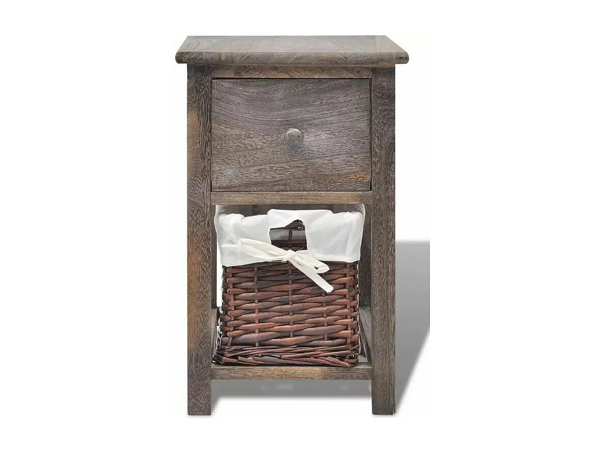 Table de chevet 1 tiroir et 1 panier paulownia massif foncé Poupa - Lot de 2