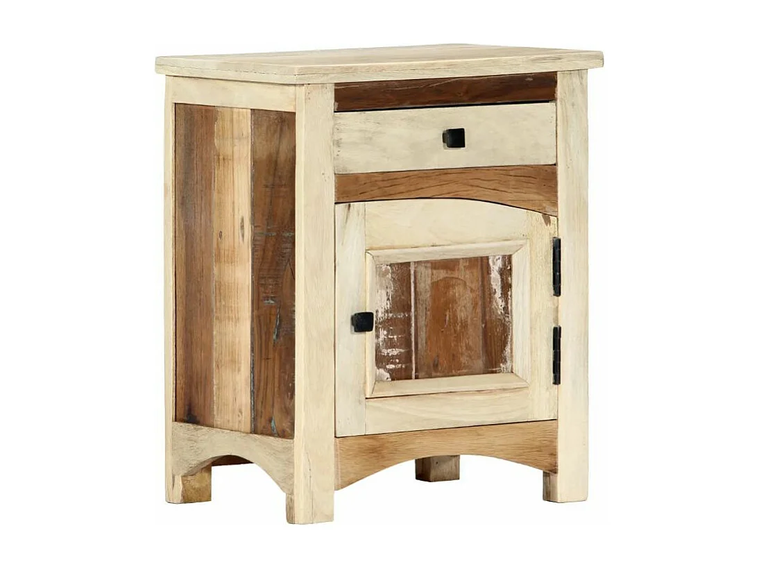 Table de chevet 1 porte 1 tiroir manguier massif clair et bois recyclé Misty