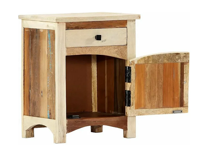 Table de chevet 1 porte 1 tiroir manguier massif clair et bois recyclé Misty