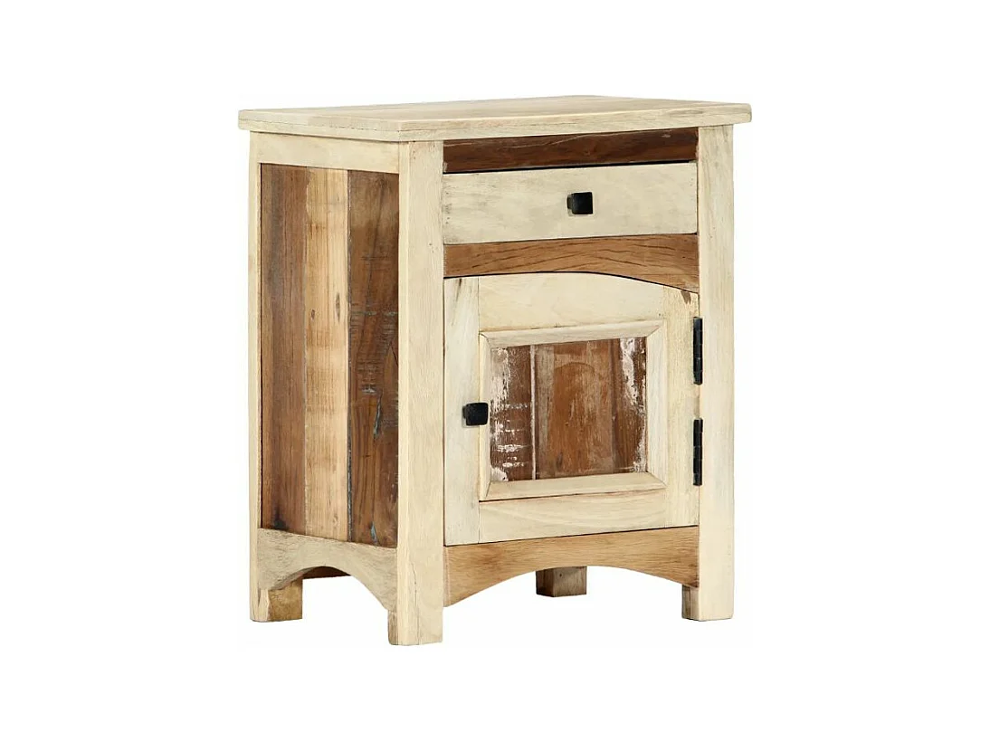 Table de chevet 1 porte 1 tiroir manguier massif clair et bois recyclé Misty