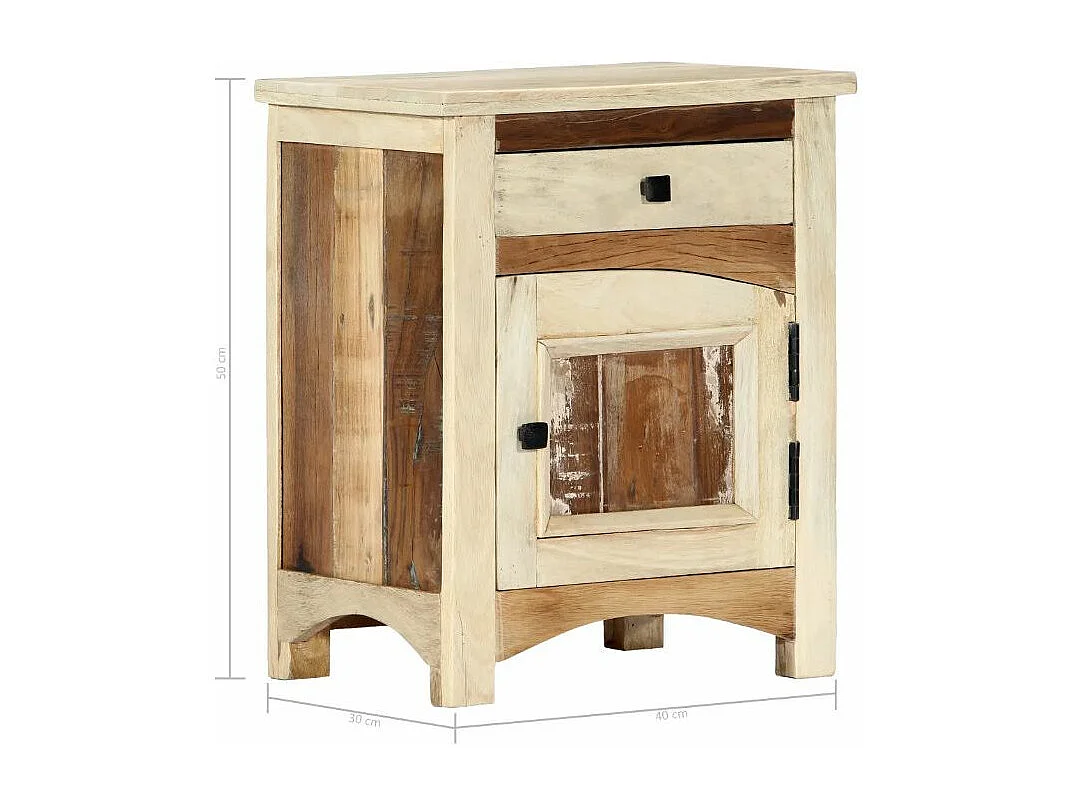 Mesita de noche de madera maciza reciclada 40x30x50 cm Multicolor