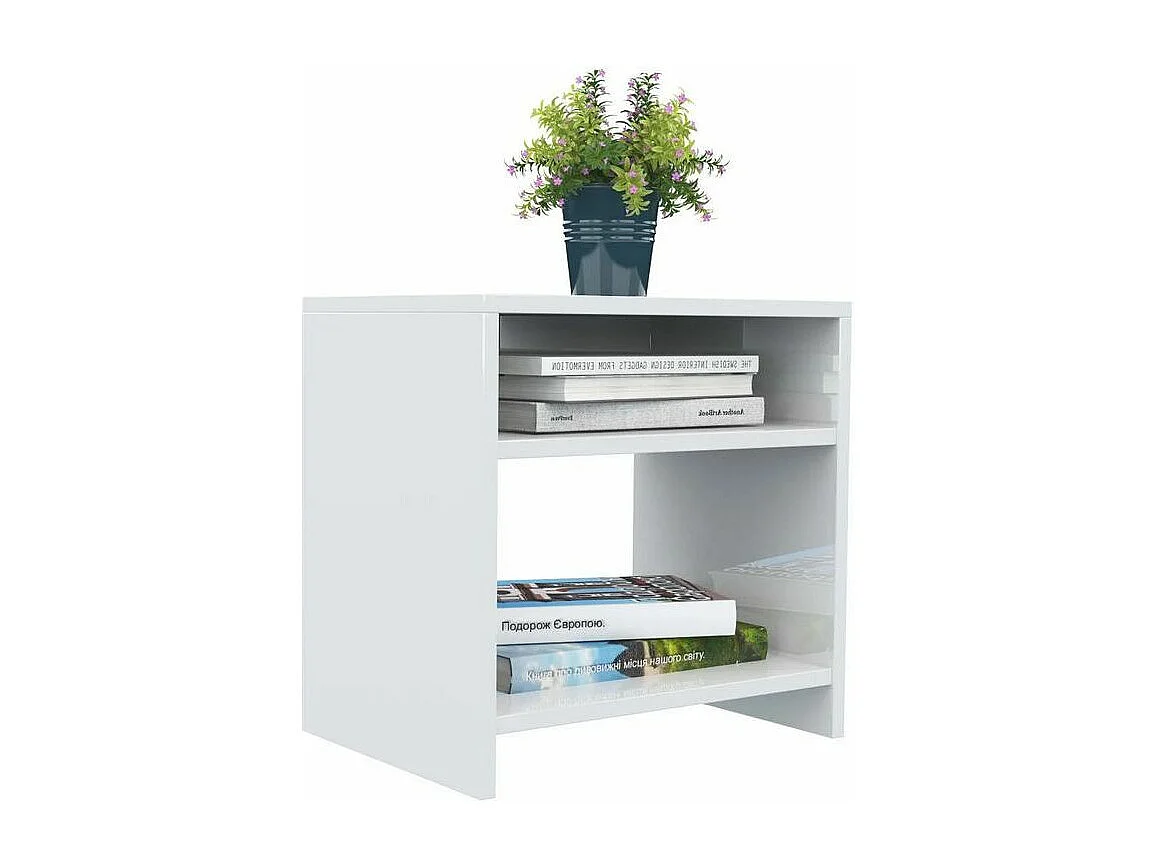 Table de chevet 2 étagères bois blanc brillant Fefi