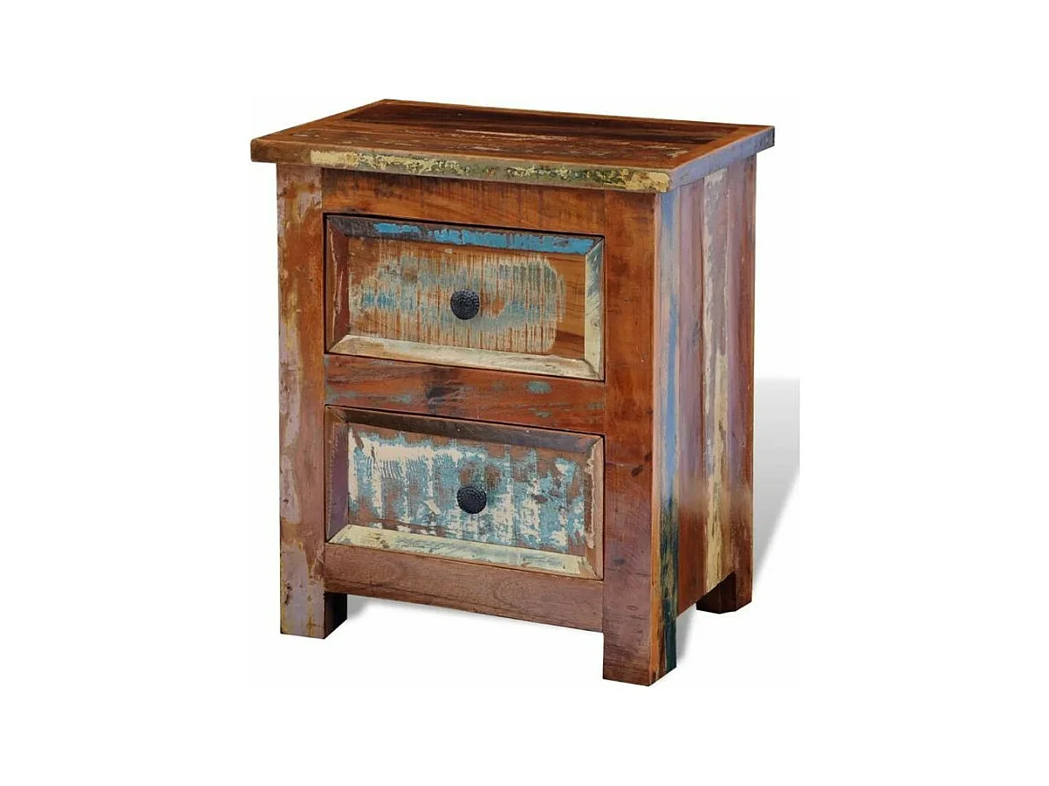 Table de chevet 2 tiroirs bois massif recyclé Moust