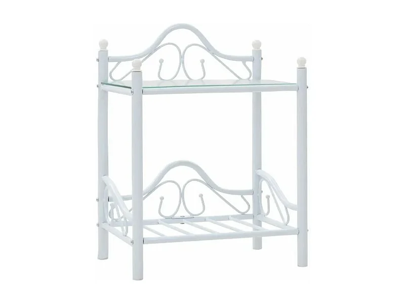 Table de chevet 2 étagères métal blanc et verre trempé Pounky