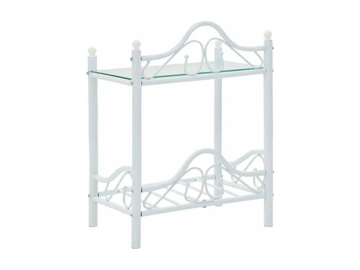 Table de chevet 2 étagères métal blanc et verre trempé Pounky