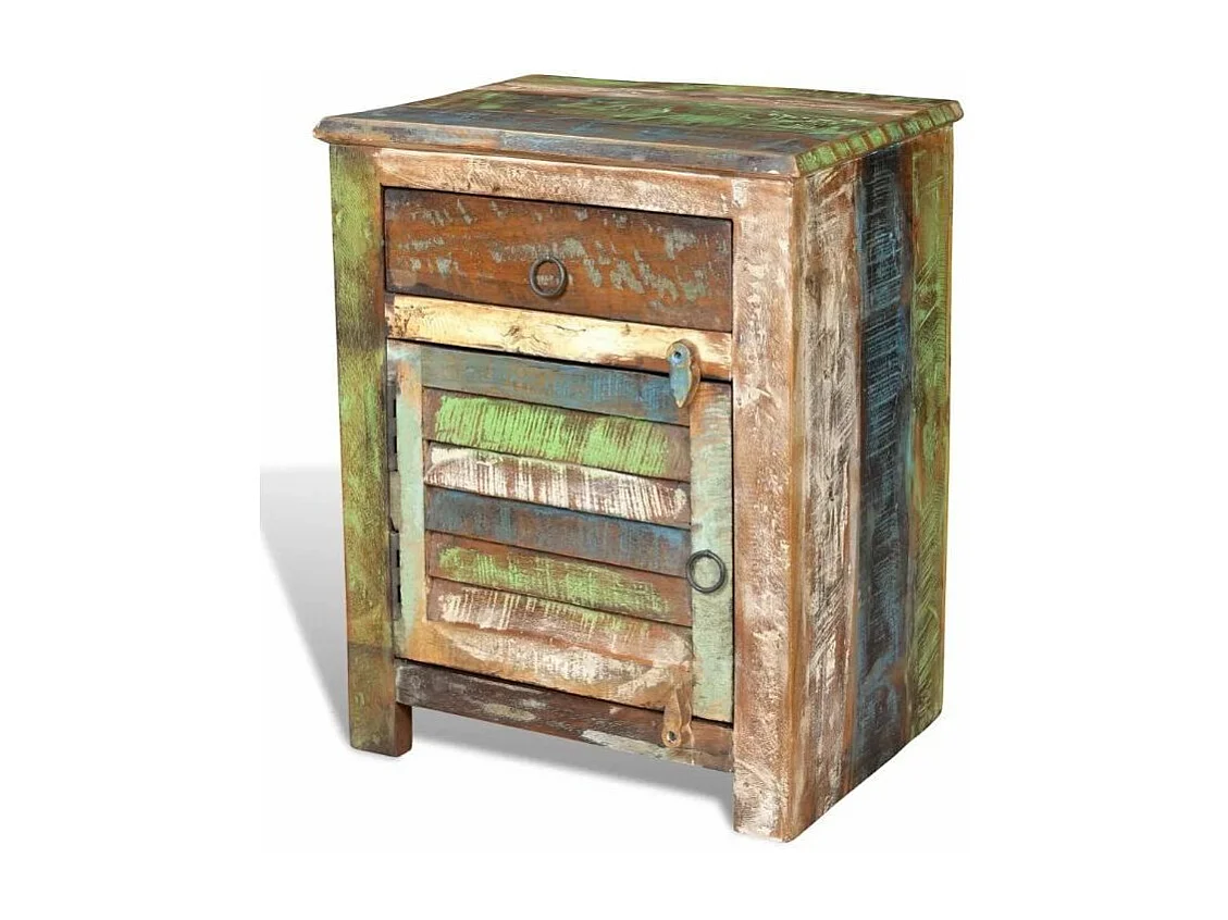 Table de chevet 1 tiroir et 1 porte bois massif recyclé Moust