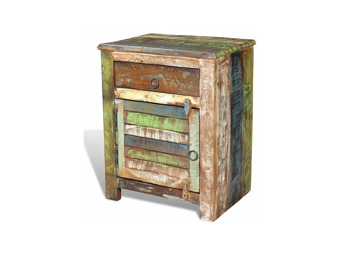 Table de chevet 1 tiroir et 1 porte bois massif recyclé Moust