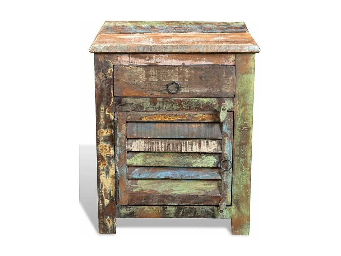 Table de chevet 1 tiroir et 1 porte bois massif recyclé Moust