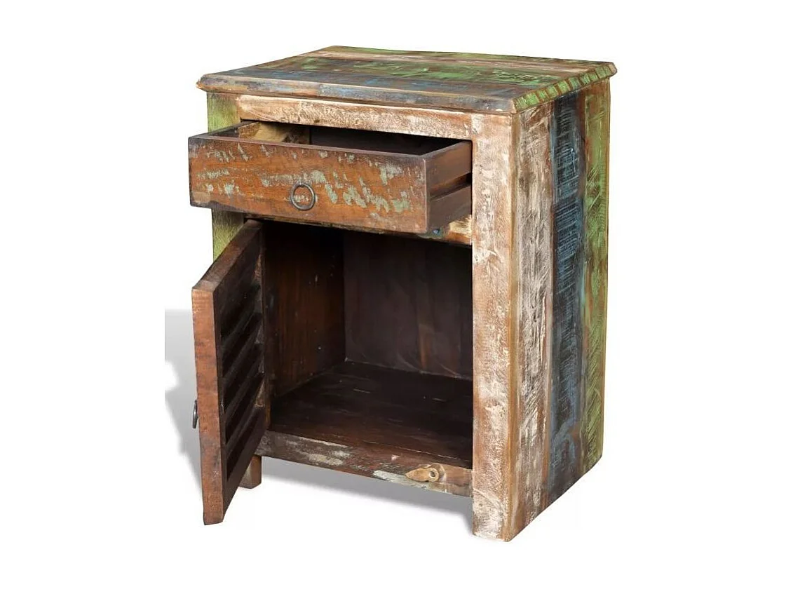 Table de chevet 1 tiroir et 1 porte bois massif recyclé Moust