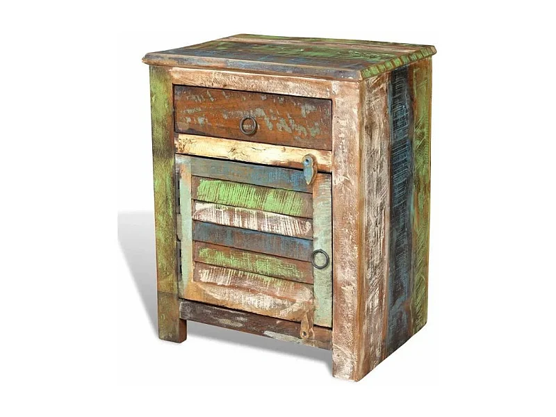 Table de chevet 1 tiroir et 1 porte bois massif recyclé Moust
