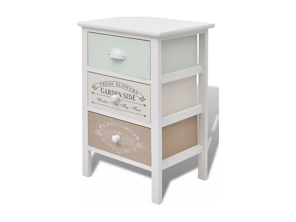 Table de chevet 3 tiroirs bois paulownia massif blanc Frenchy