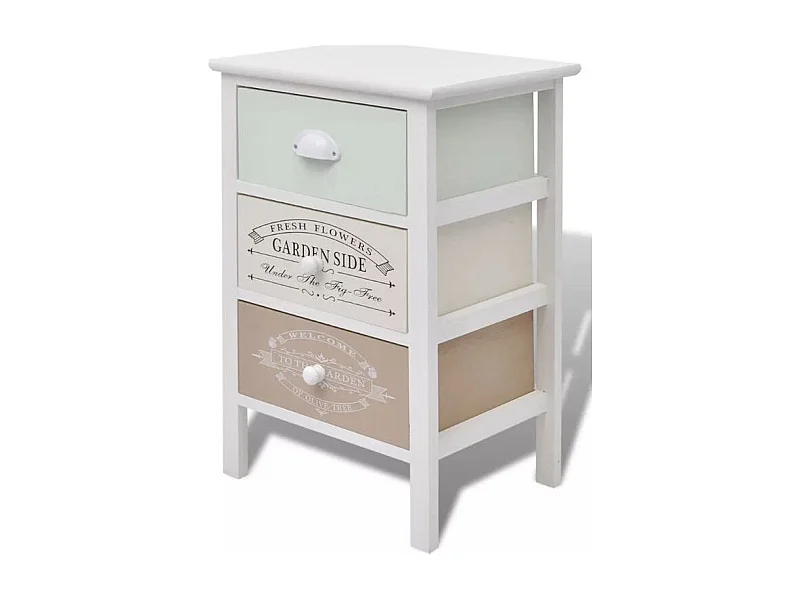 Table de chevet 3 tiroirs bois paulownia massif blanc Frenchy