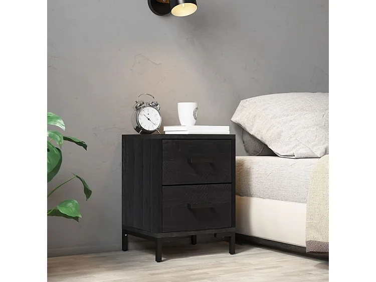 Table de chevet Noir 36x30x45 Bois de pin massif