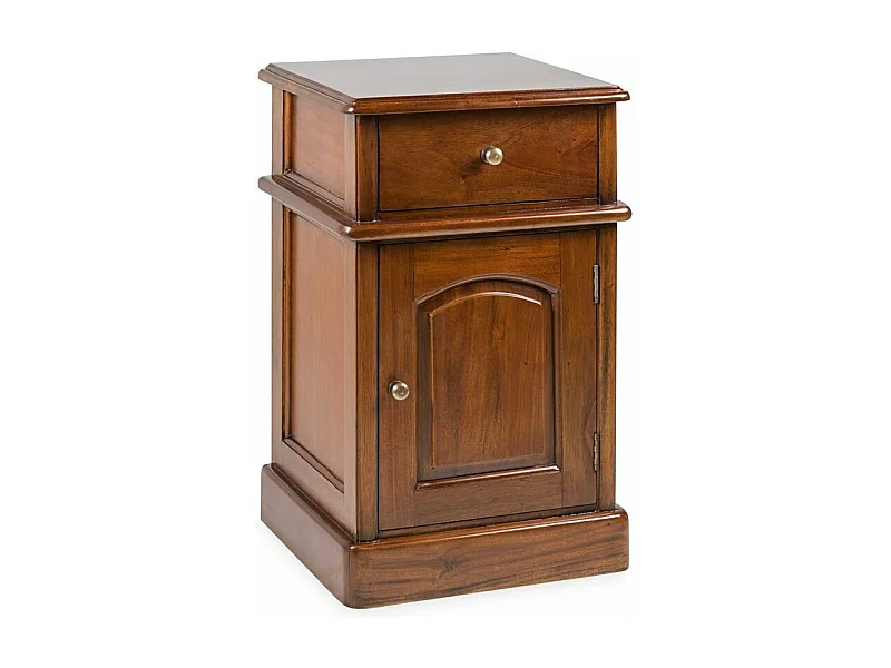 Table d'appoint en bois d'acajou marron 1 porte 1 tiroir Castle 40cm