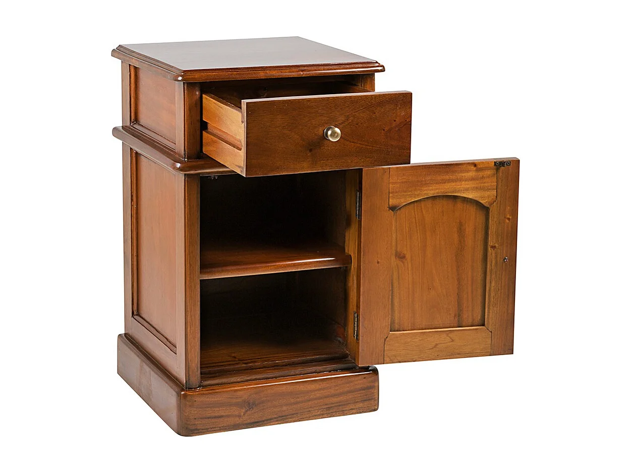 Table d'appoint en bois d'acajou marron 1 porte 1 tiroir Castle 40cm